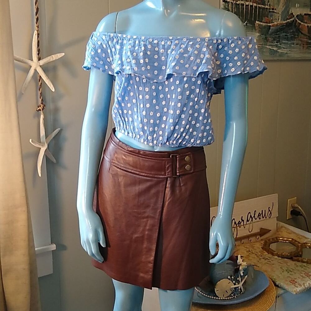 Hugo Buscati Hugo Boss Vintage Couture Soft Chocolate Leather Wrap Mini Skirt